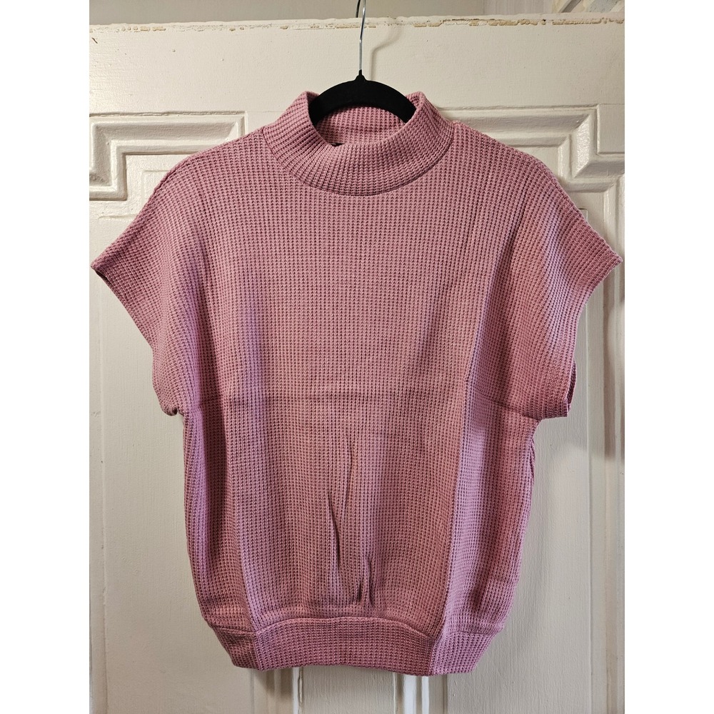 Zenana Womens Waffle Knit Mock Neck Short Sleeve Sweater Pink ITW-2474Y Small